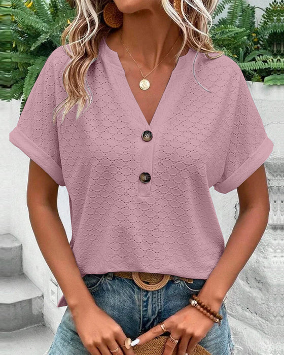 Casual Short-Sleeve V-Neck Top for Women