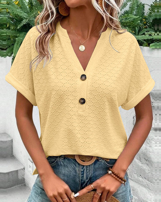 Casual Short-Sleeve V-Neck Top for Women