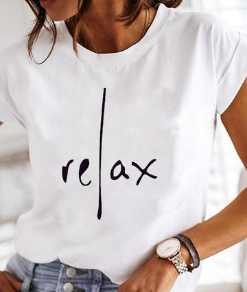 White Casual Summer T-Shirt with Crew Neck for Women