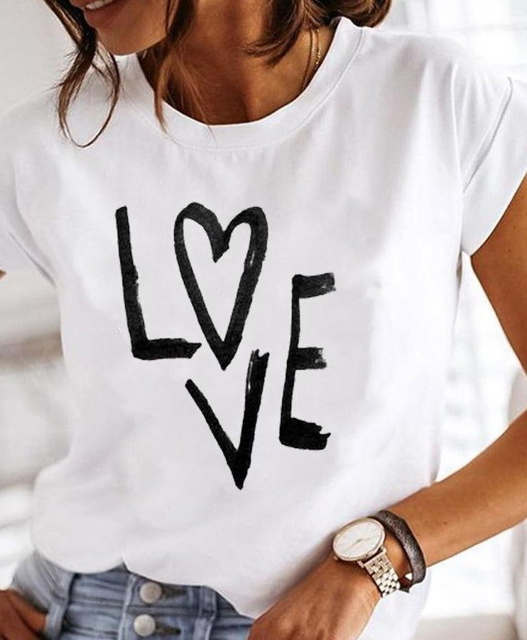 White Casual Summer T-Shirt with Crew Neck for Women