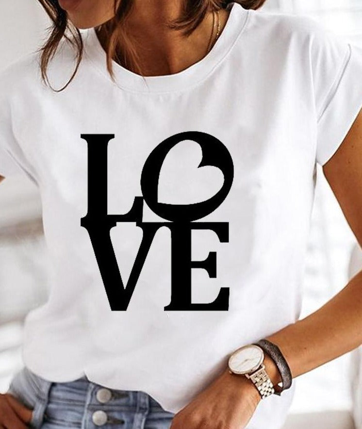 White Casual Summer T-Shirt with Crew Neck for Women