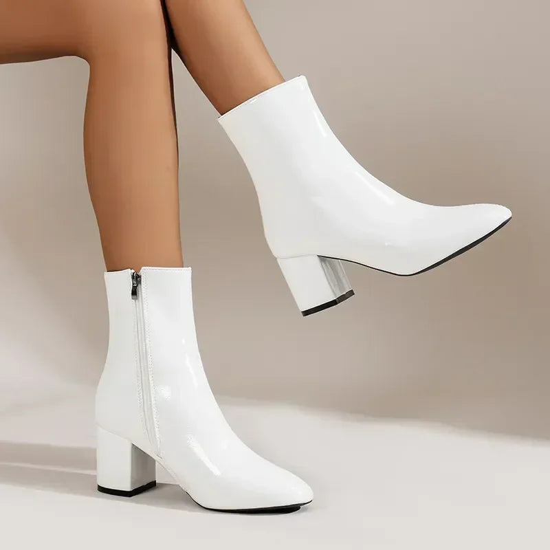 Women’s Boots with Chunky Block Heel and Square Toe Design