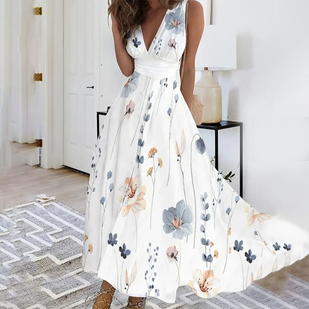 Airy Deep V-Neck Floral Maxi Dress for Women