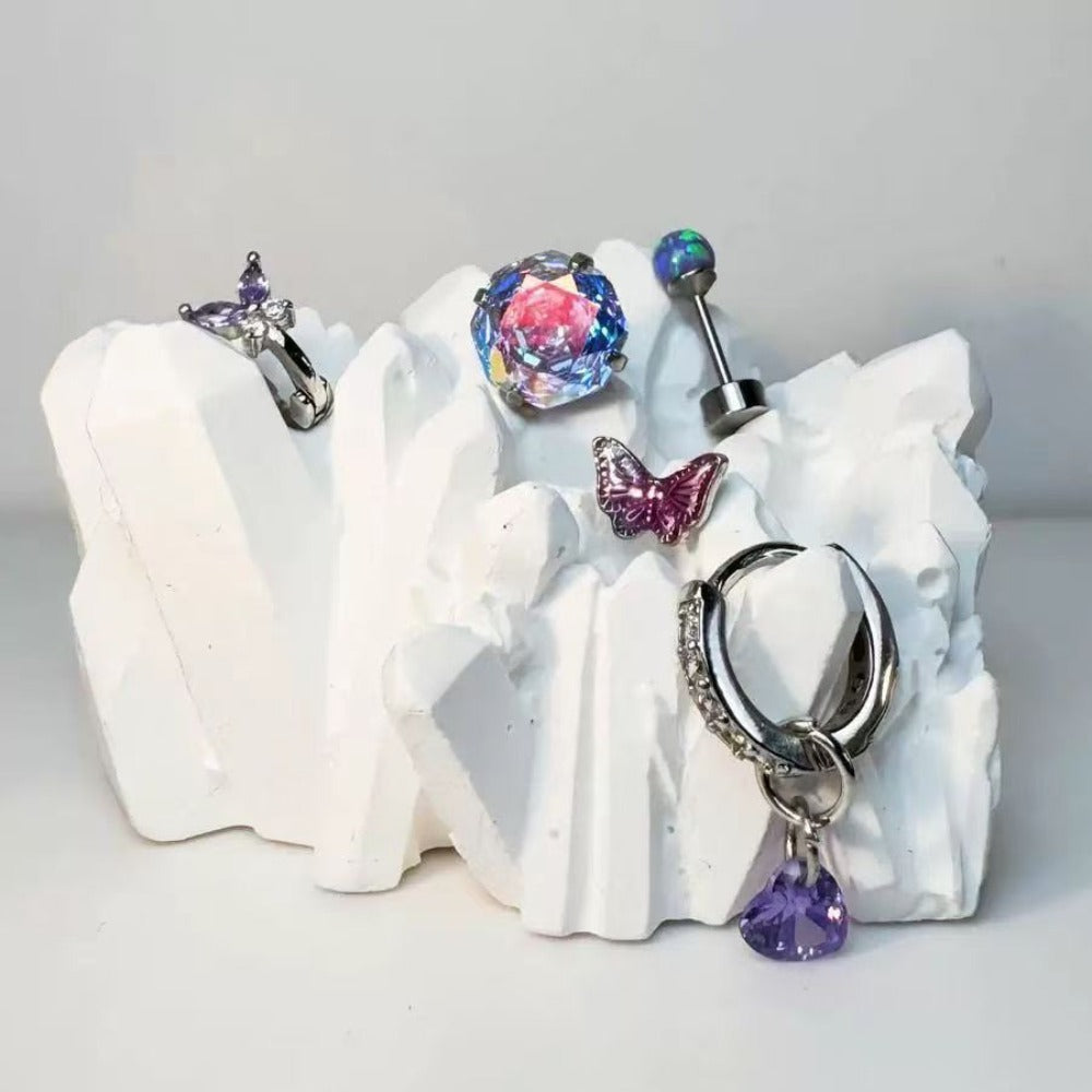 Purple Butterfly Stud and Dangle Earrings Set for Women - Grazia