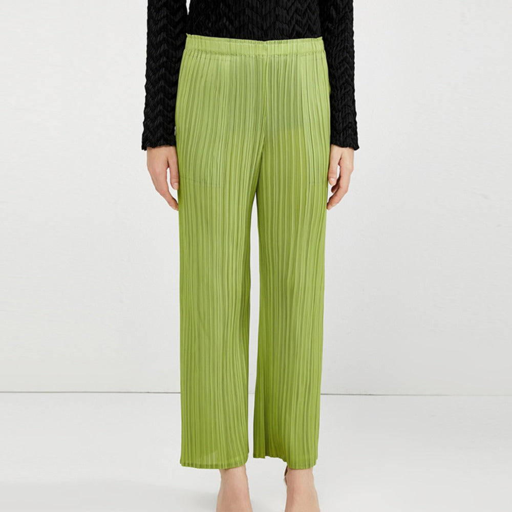 Pleated Wide Leg Pants with Elastic Waist for Women - Benedetta