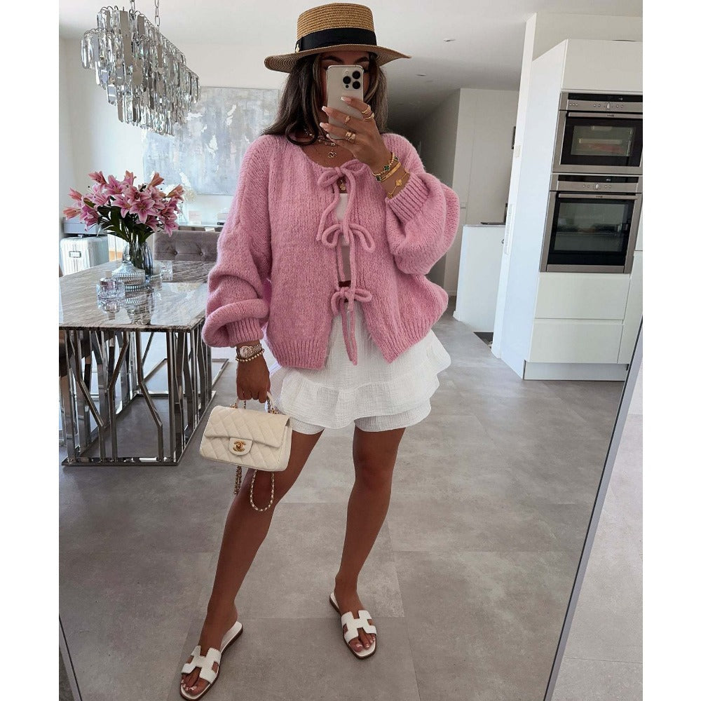 Knit Cardigan with Front Tie Closure for Women - Emma