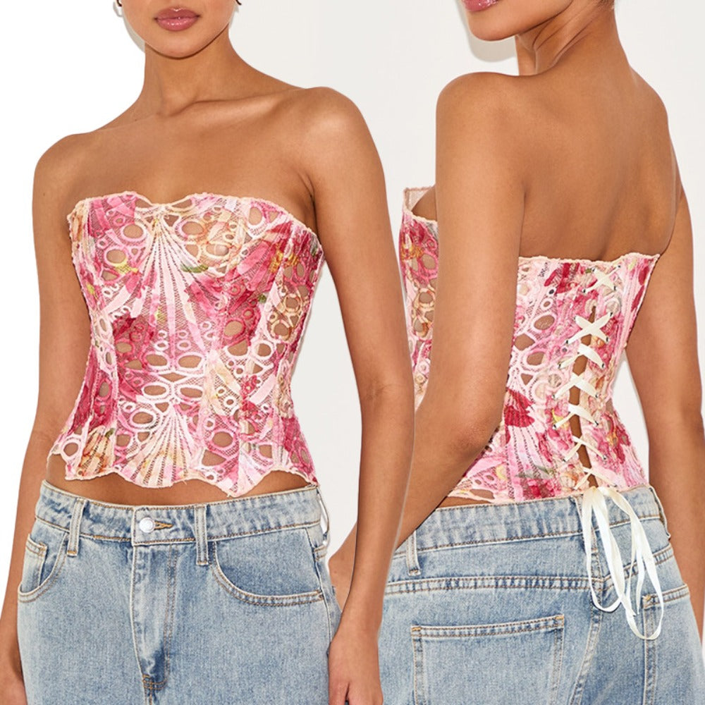 Floral Lace Strapless Corset Top for Women - Carla