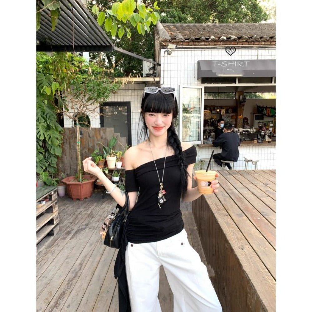 Off Shoulder Short Sleeve Top for Women - Edvige