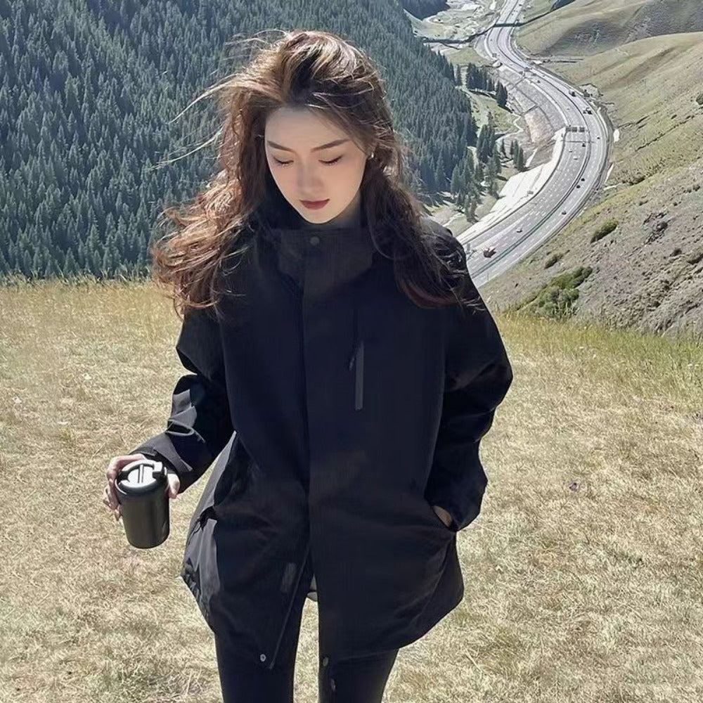 High Neck Zipper Jacket with Pockets for Women - Federica