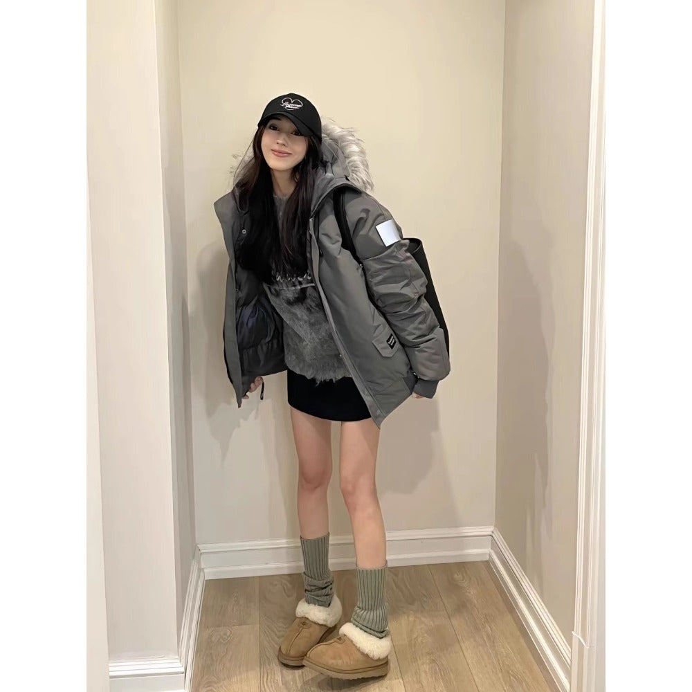 Puffer Jacket with Faux Fur Hood for Women - Elena