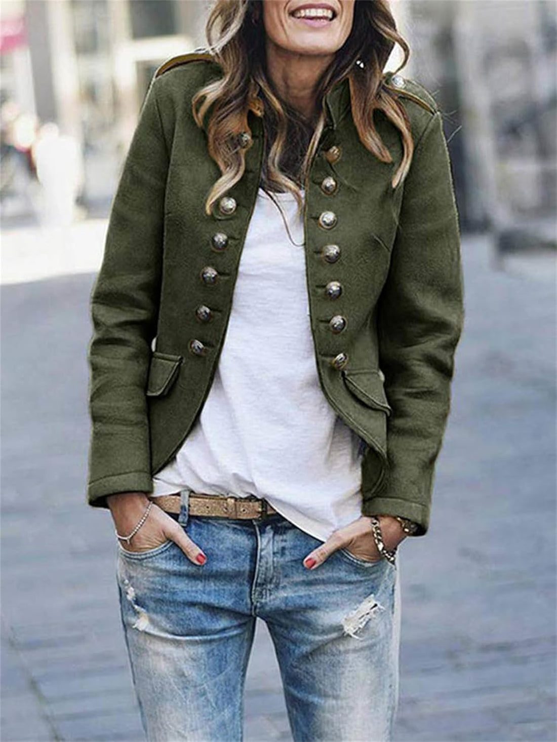 Women’s Military Jacket with Structured Fit and Button Front