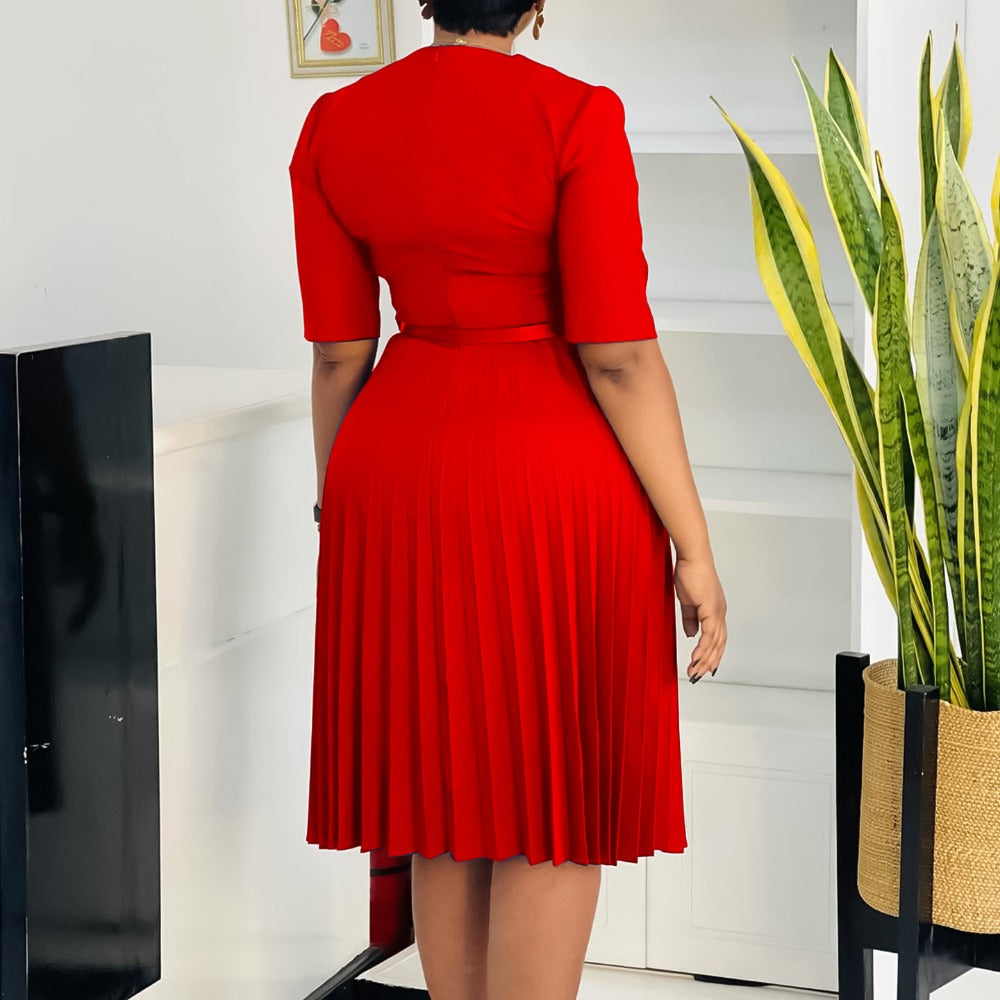 Pleated Knee Length Plus Size Dress for Women - Roberta