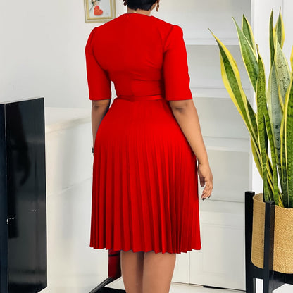 Pleated Knee Length Plus Size Dress for Women - Roberta