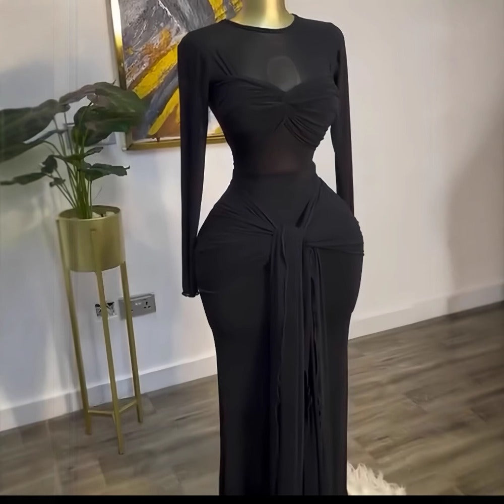 Maxi Dress with Sheer Long Sleeves for Women - Melania