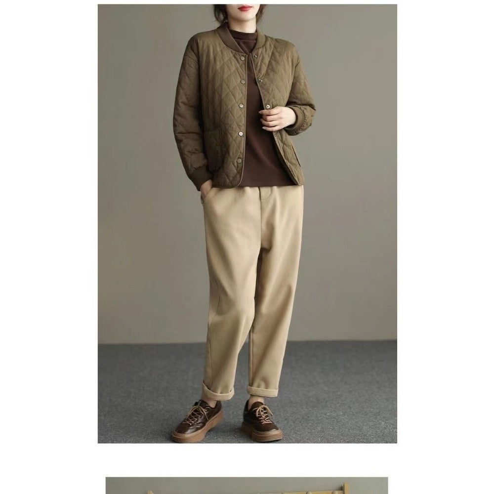 Quilted Button Down Jacket with Pockets for Women - Noemi