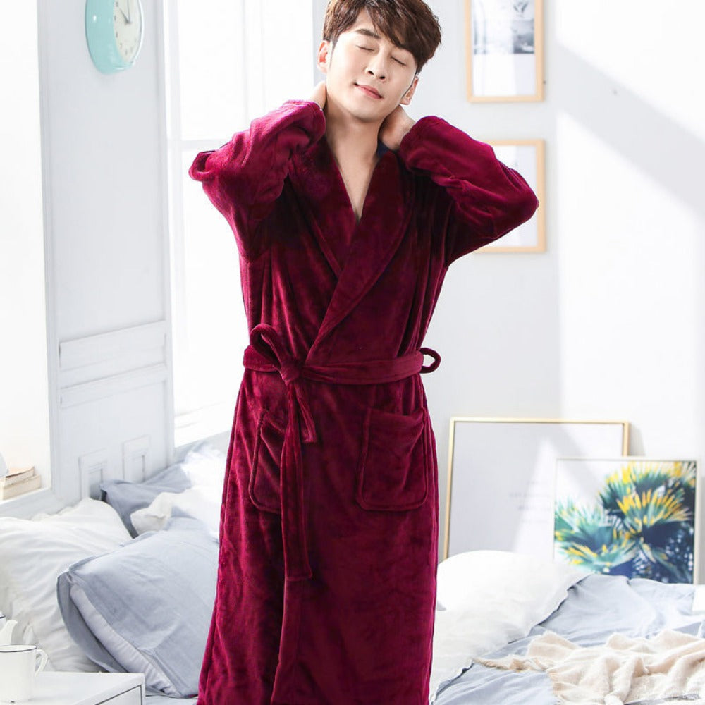 Fleece Bathrobe with Belt and Pockets for Men - Alessandra