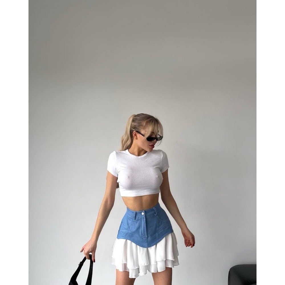 High-Waisted Mini Skirt with Button Detail for Women - Clotilde