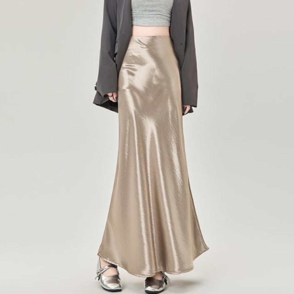 Satin Maxi Skirt with High Waist for Women - Bice