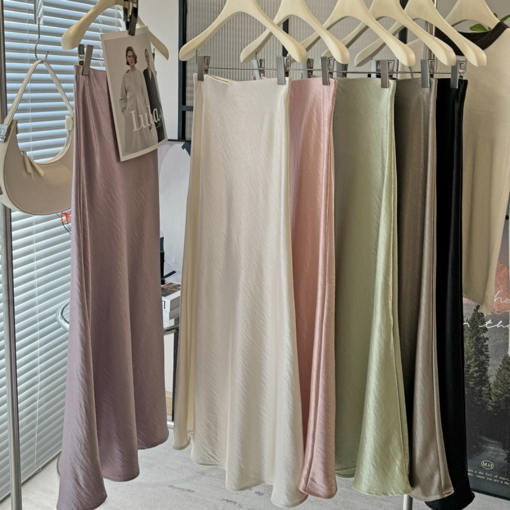 Solid Color Satin Midi Skirt for Women - Vincenza