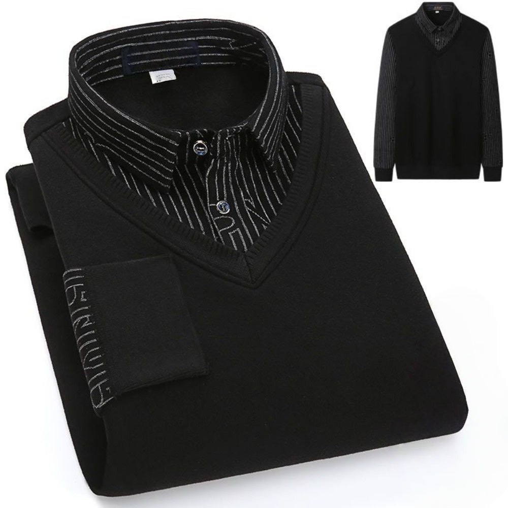 Fleece Lined V Neck Sweater with Collar for Men - Sibilla