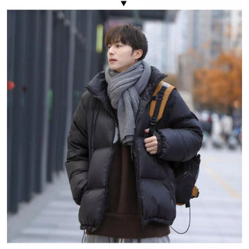 Black Puffer Down Jacket with Stand Collar for Men - Arianna