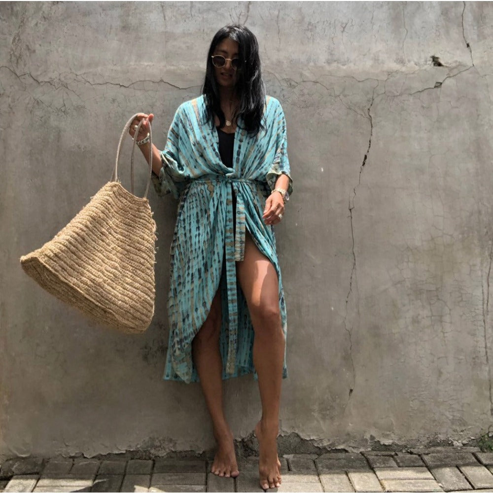 Tie Dye Maxi Kimono with Belt for Women - Viola