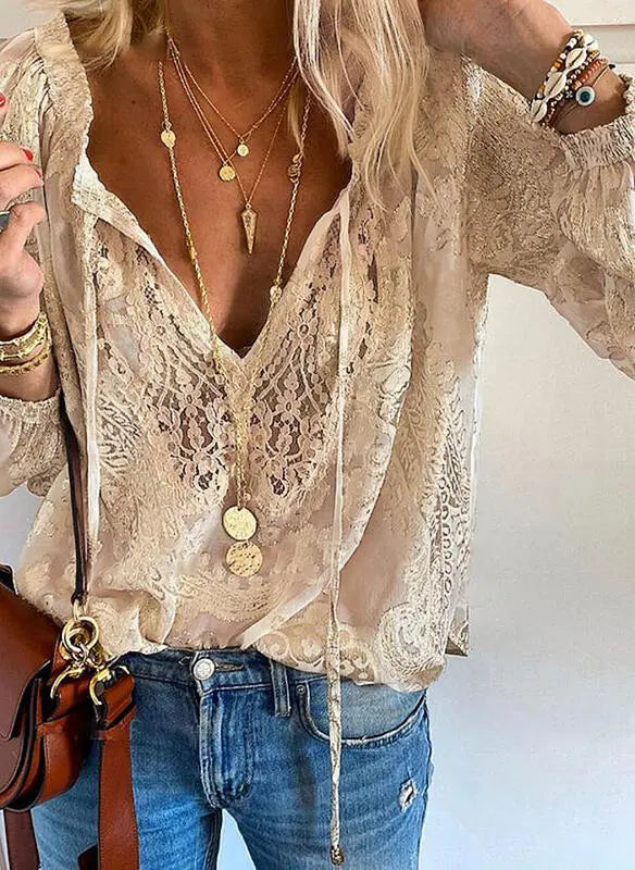 Boho Chic Blouse with Slit Neckline for Women | Vintage Style