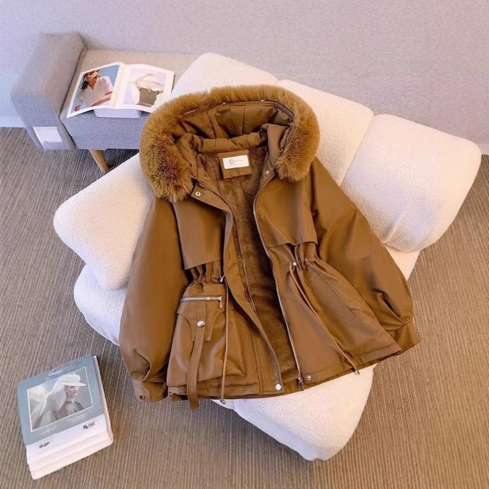Hooded Parka Jacket with Fur Collar for Women - Nicoletta
