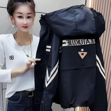 Hooded Windbreaker Jacket with Stripes for Women - Simonetta