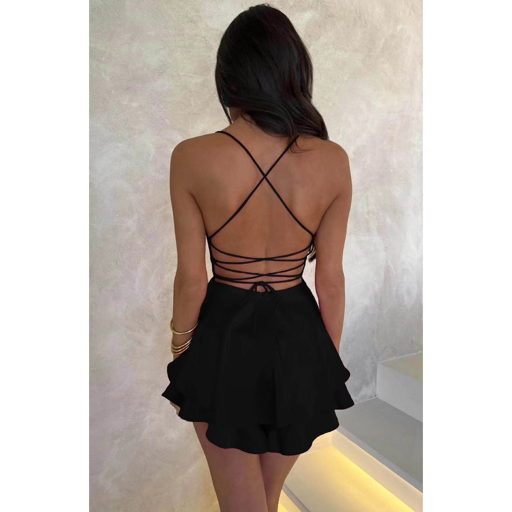 Satin Mini Dress with Cowl Neck for Women - Lea