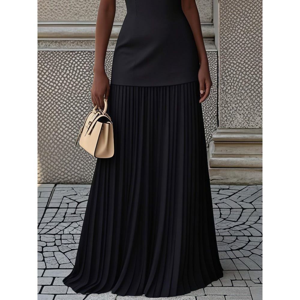 Sleeveless Maxi Dress with Pleated Skirt for Women - Giusy