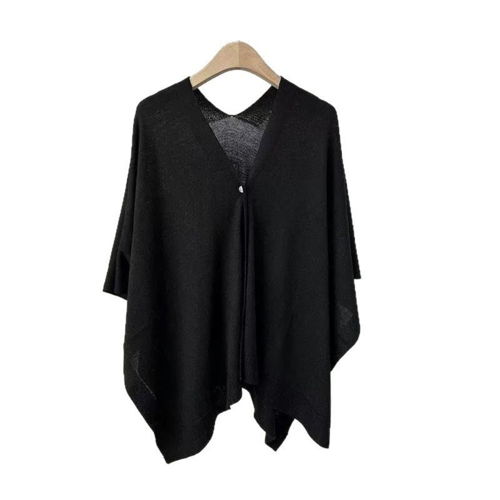 Solid Color Knit Shawl with Button for Women - Michela