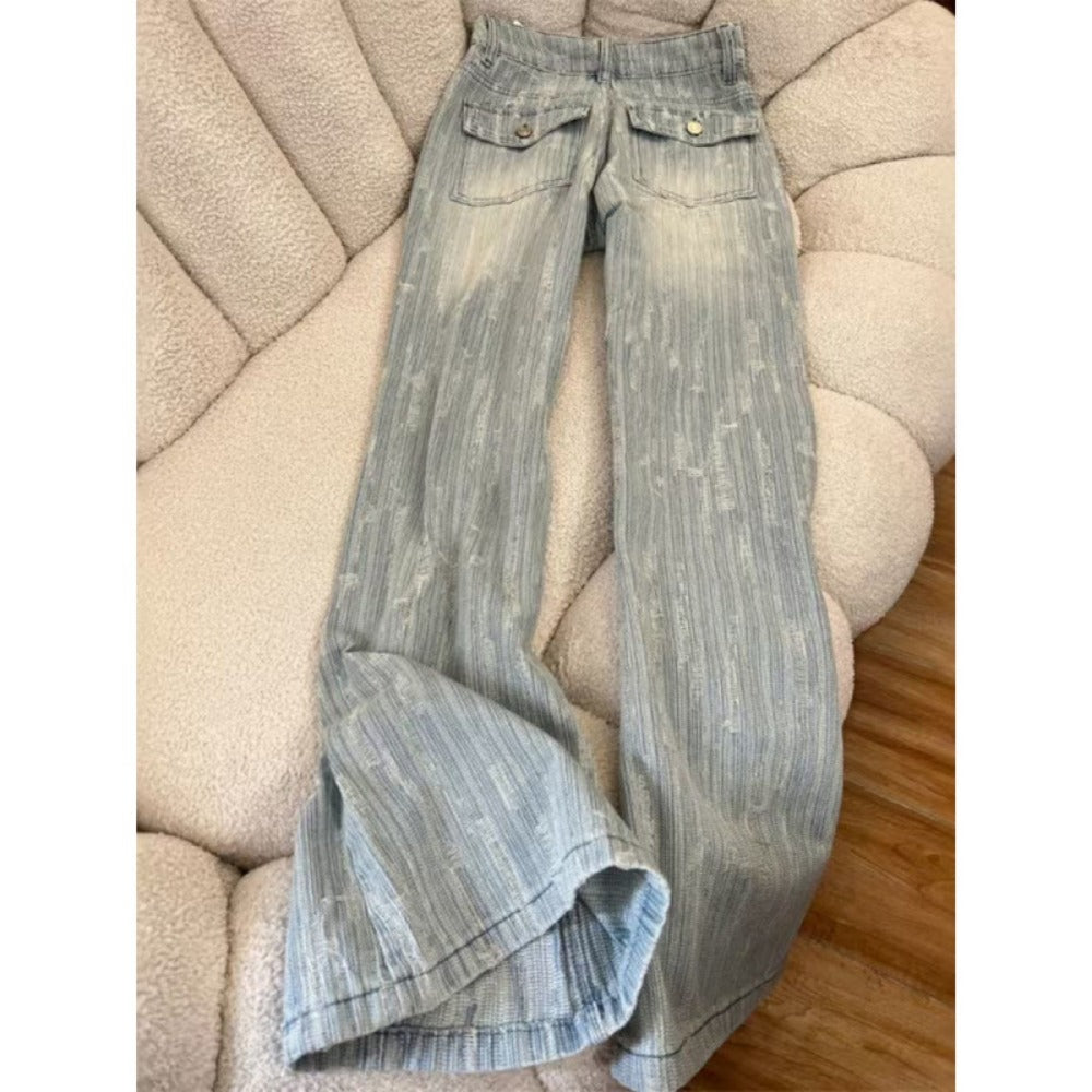 Light Wash Wide Leg Jeans with Distressed Detail for Women - Allegra