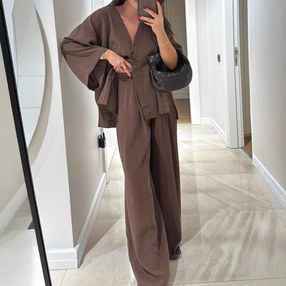 Two Piece Wide Leg Pants Set for Women - Iris