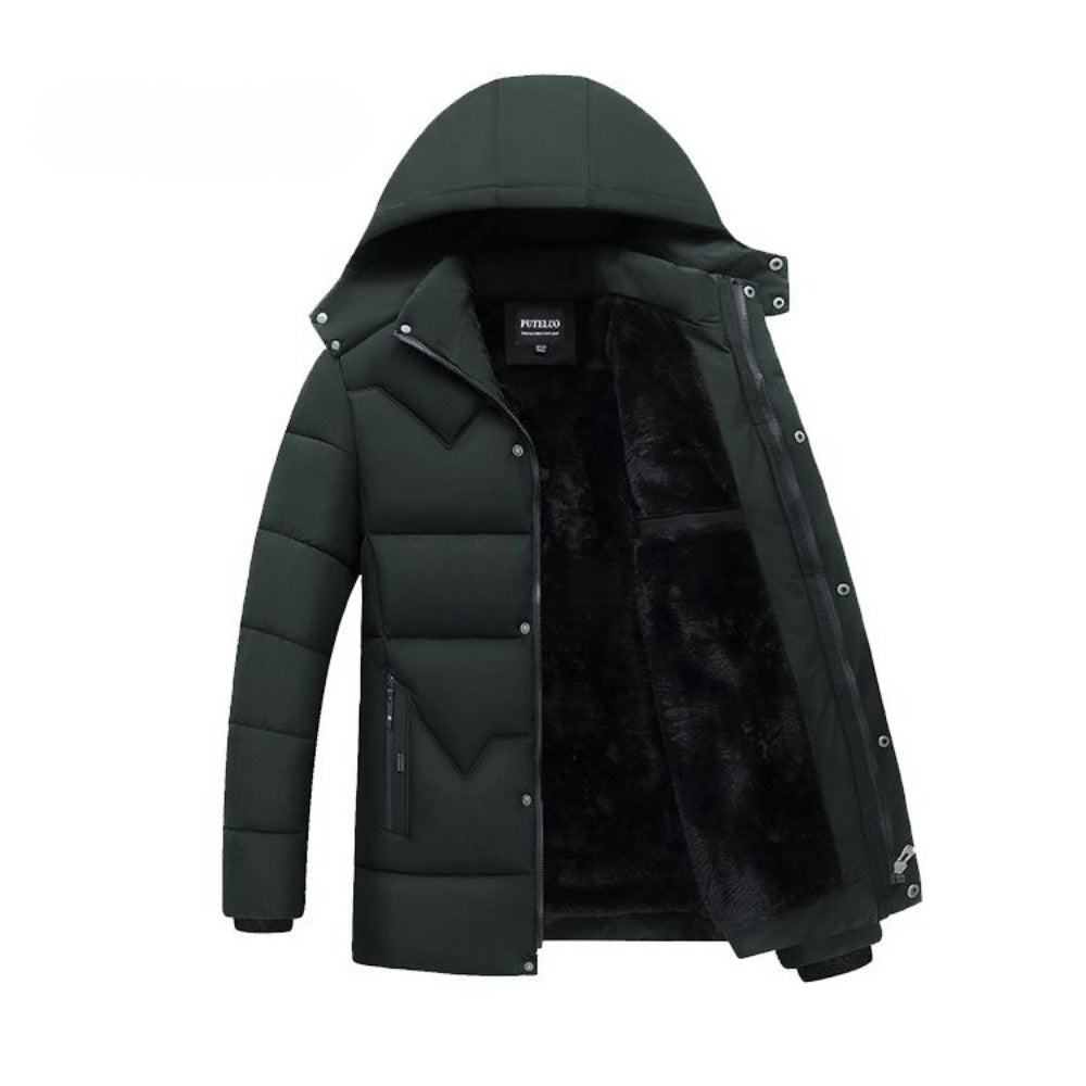 Hooded Fleece Lined Winter Coat with Zipper for Men - Carmela