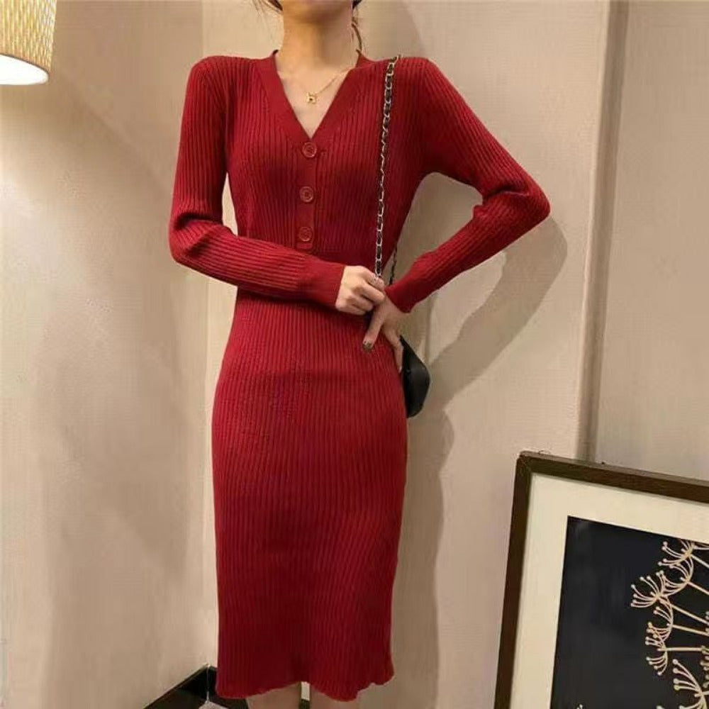 Ribbed Button-Down Knit Dress for Women - Tiziana