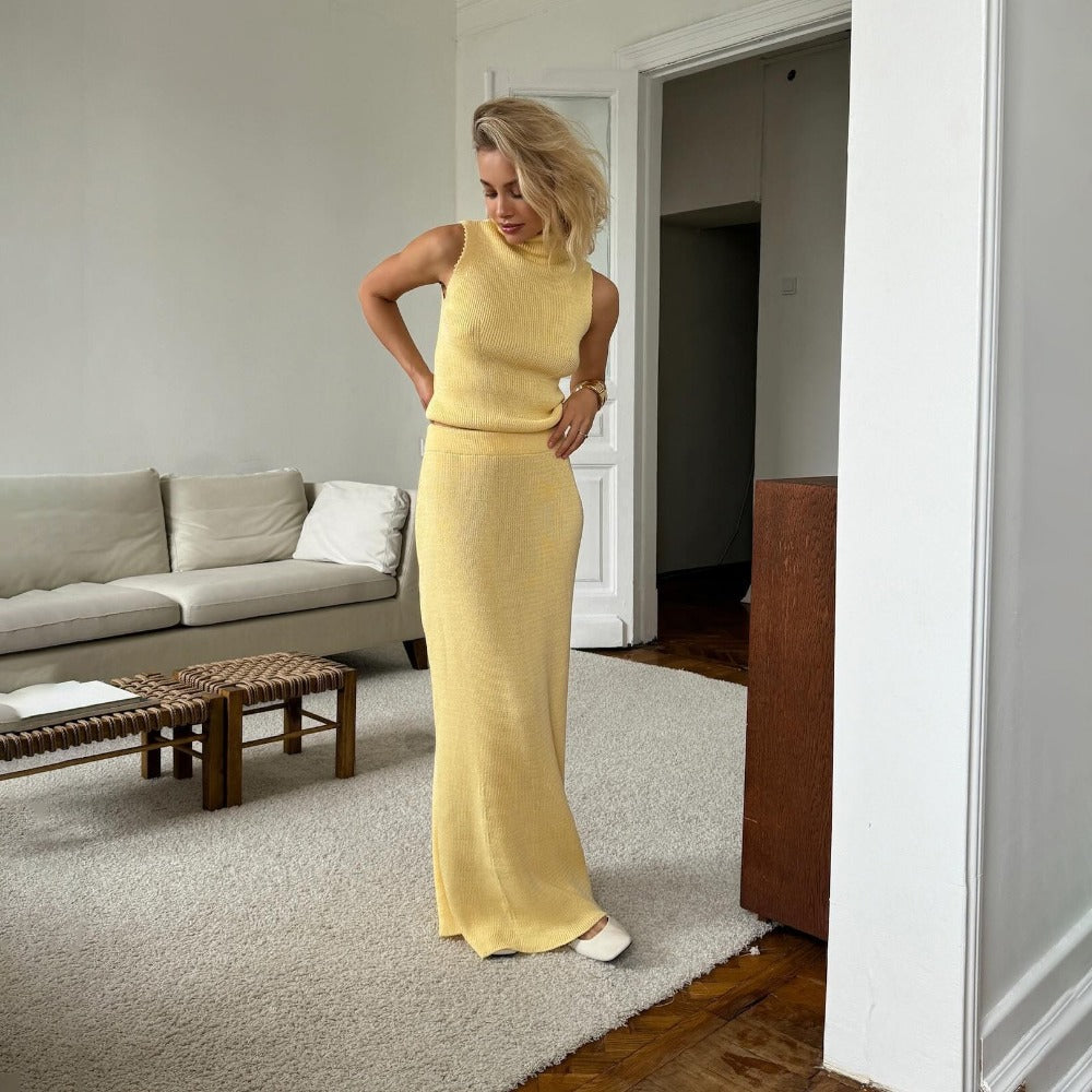 Ribbed Knit Set with High Neck for Women - Ester