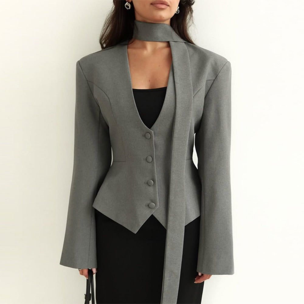Long Sleeve Blazer Jacket with Scarf for Women - Rosella