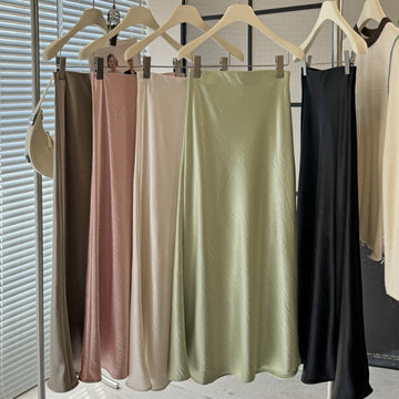 Solid Color Satin Midi Skirt for Women - Vincenza