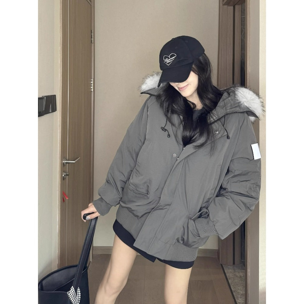 Puffer Jacket with Faux Fur Hood for Women - Elena