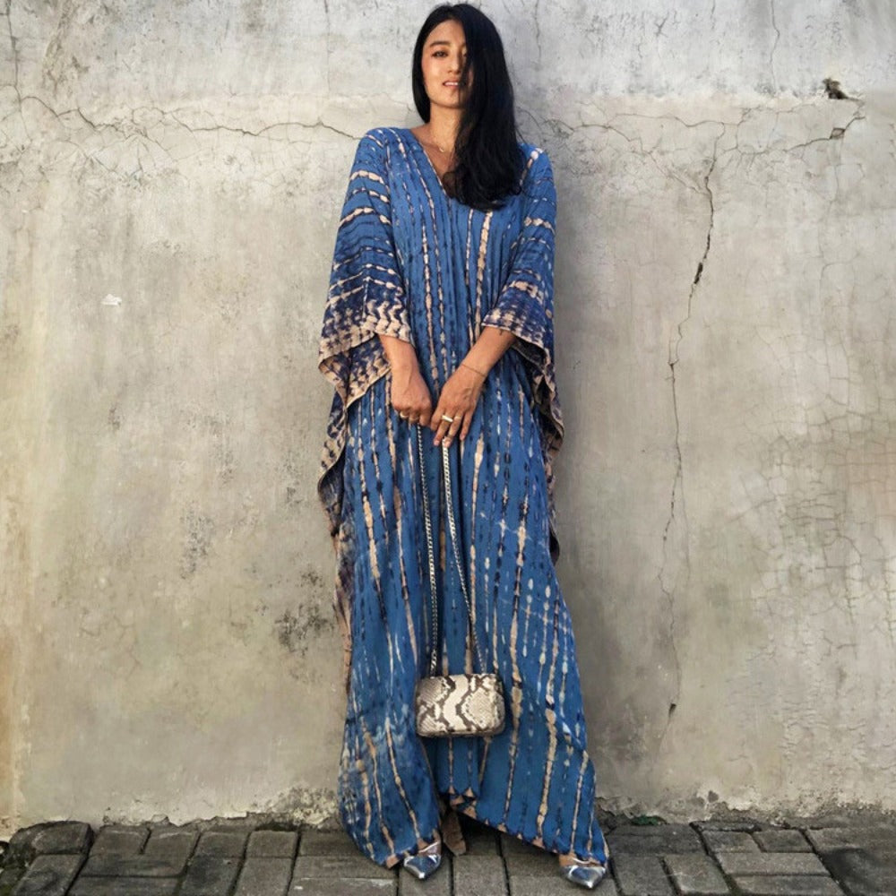 Tie Dye V-Neck Loose Maxi Dress for Women - Liliana