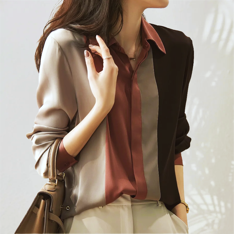 Women’s Vertical Stripe Blouse with Long Sleeves for Work Office