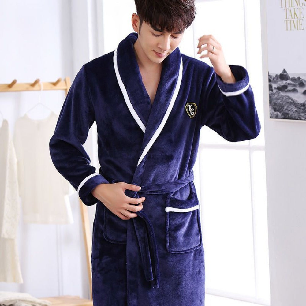 Fleece Bathrobe with Belt and Pockets for Men - Alessandra
