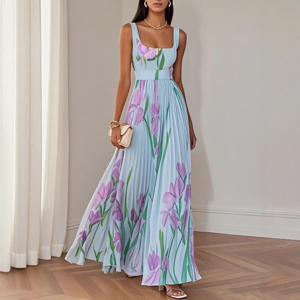 Floral Print Maxi Dress with Square Neck for Women - Gisella