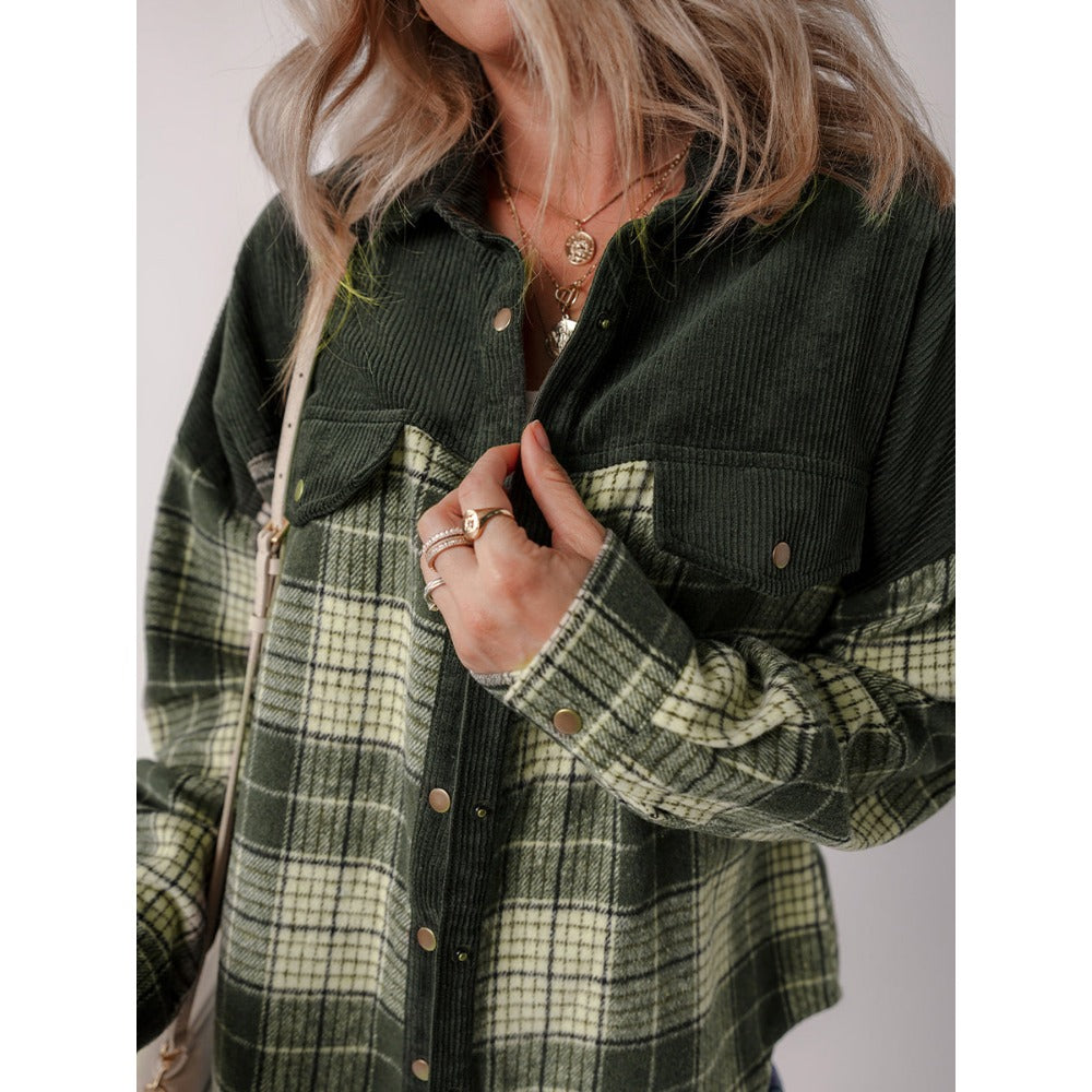 Green Plaid Button Down Long Sleeve Shirt for Women - Concetta