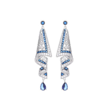 Silver Blue Crystal Drop Dangle Earrings for Women - Stefania