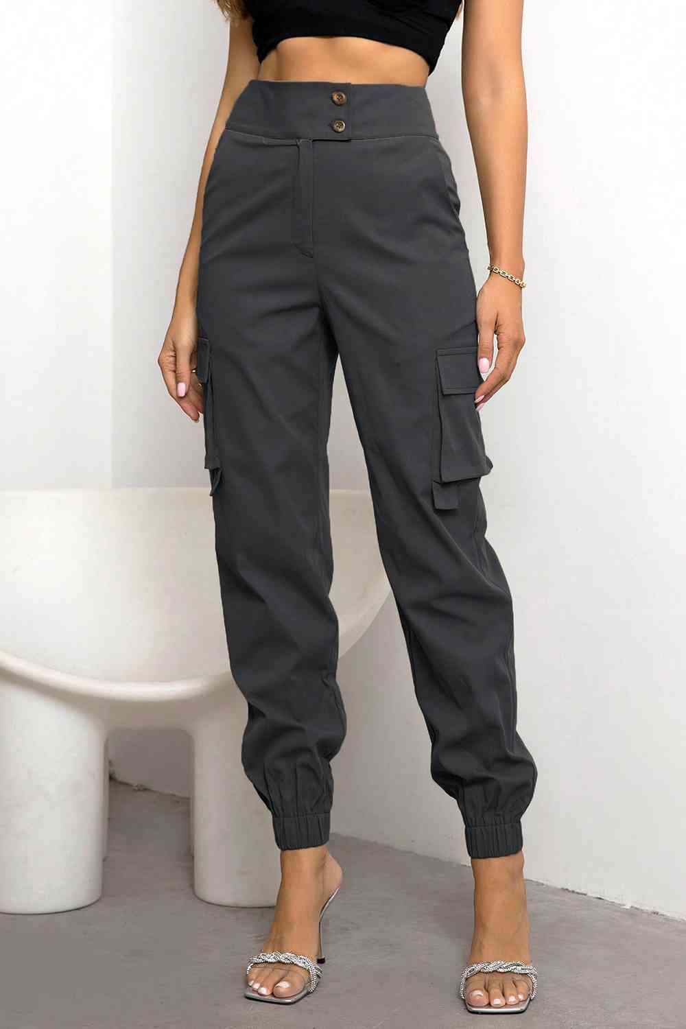 High Waist Cargo Trousers with Pockets for Women