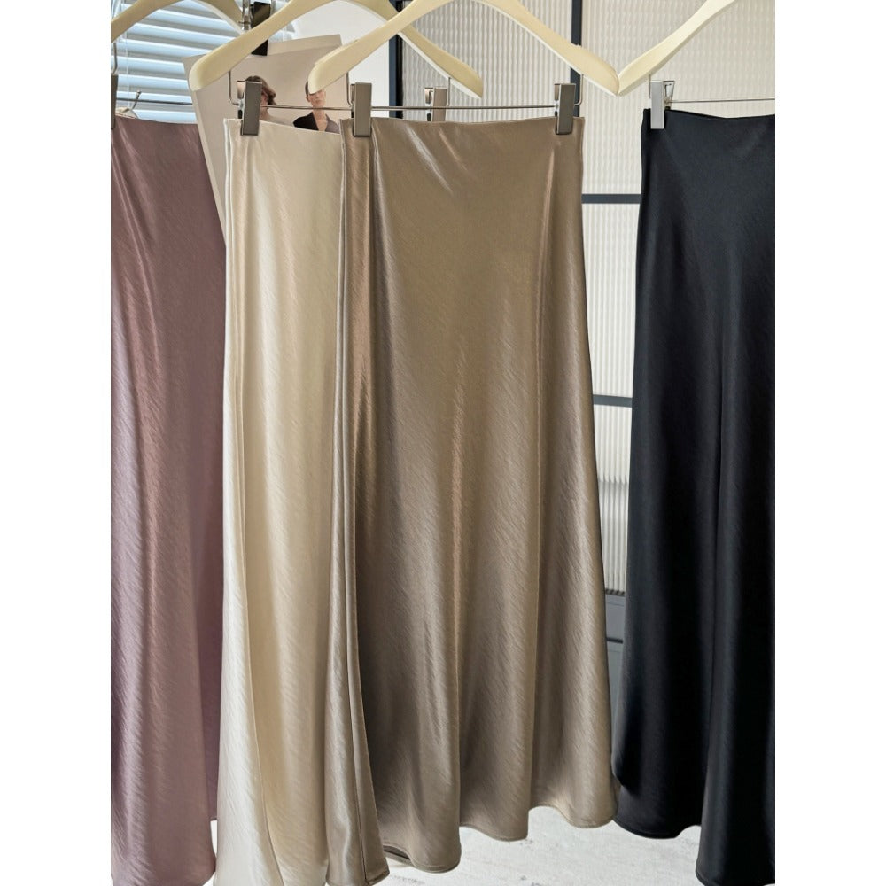Solid Color Satin Midi Skirt for Women - Vincenza
