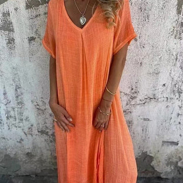 Casual Midi Summer Dress with V-Neck for Women | Loose Fit Style