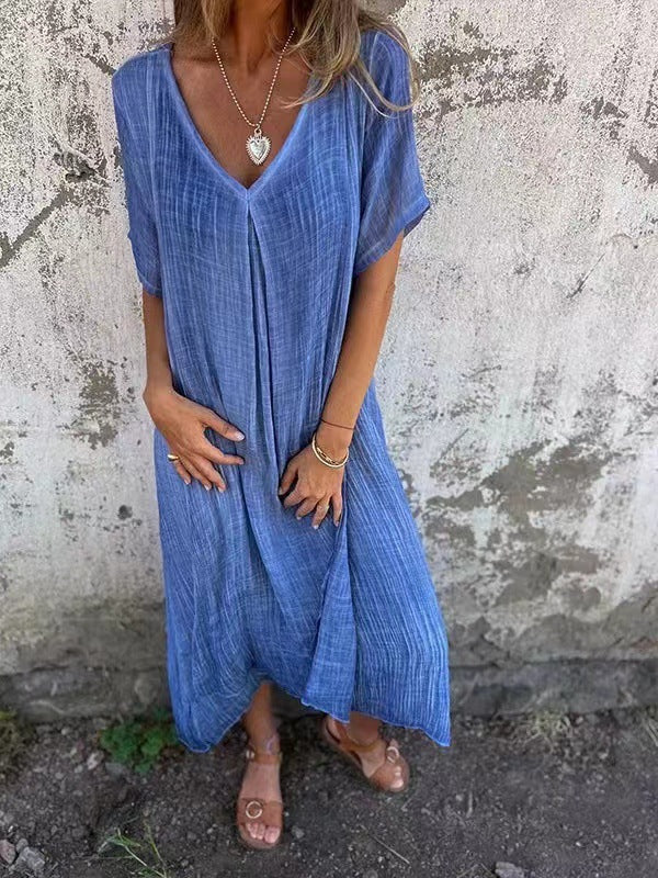 Casual Midi Summer Dress with V-Neck for Women | Loose Fit Style